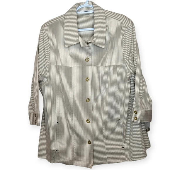 NWT ALIA Tan Beige Cream  Stiped Button Down Collared Jacket Women 16 Plus Size - Picture 2 of 10